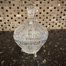 Vintage Crystal Covered Candy Dish with 3 feet - Beautiful Piece