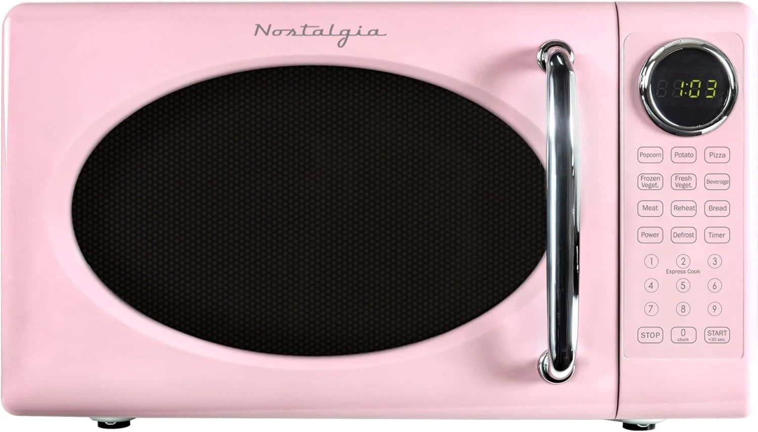Retro Microwave Oven 0.7 Cu Ft 700W Countertop Size with Glass Turntable Pink