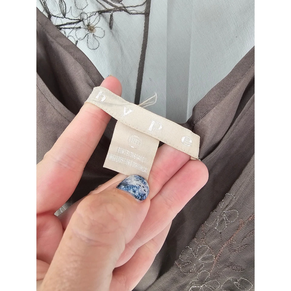 Hype for anthropologie 女式 XS 码 100% 真丝 Midi 连衣裙灰褐色串珠花卉 — 第 3/4 张图片