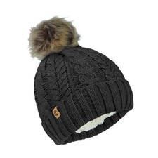 Women s Cable Knit Faux Fur Pom Beanie - Soft Winter Hat, Ribbed Cuff, Warm L...