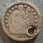 United States - Seated Liberty, Silver Dime, 1857, toned & holed