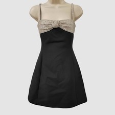V Valentino Women Black Crystal Embellished Bow Wool Silk Mini Dress Size 36