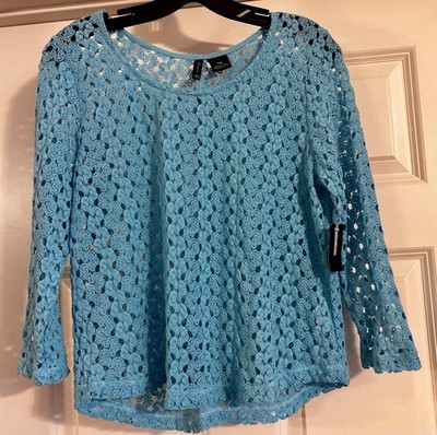 NWT New Directions Vintage Aqua Crochet Lace Boho Revival Resortcore Size PM