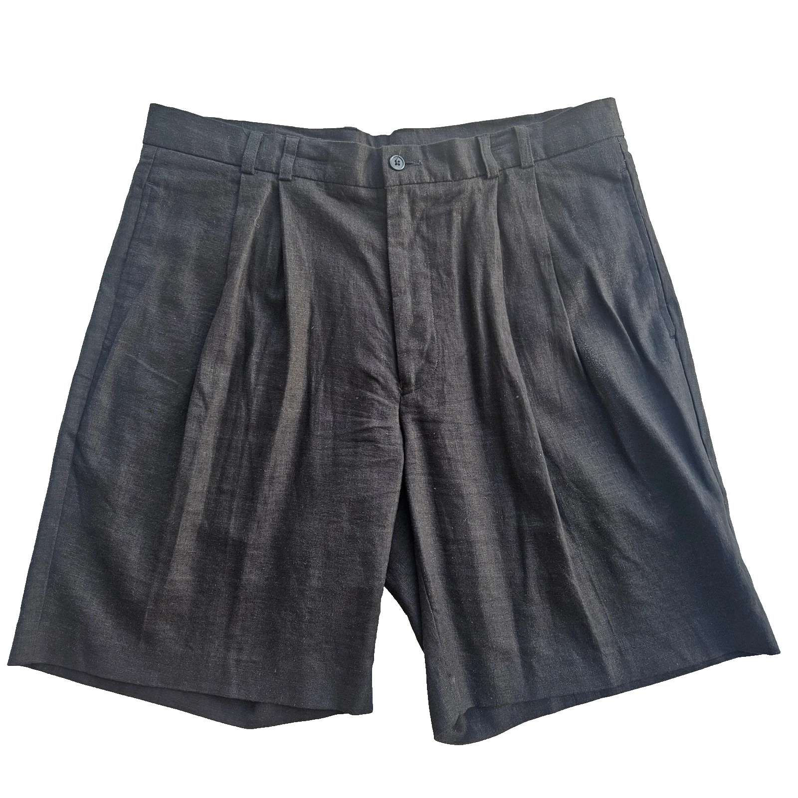 Perry Ellis Black Linen Blend Shorts Pleated Men's Size 36