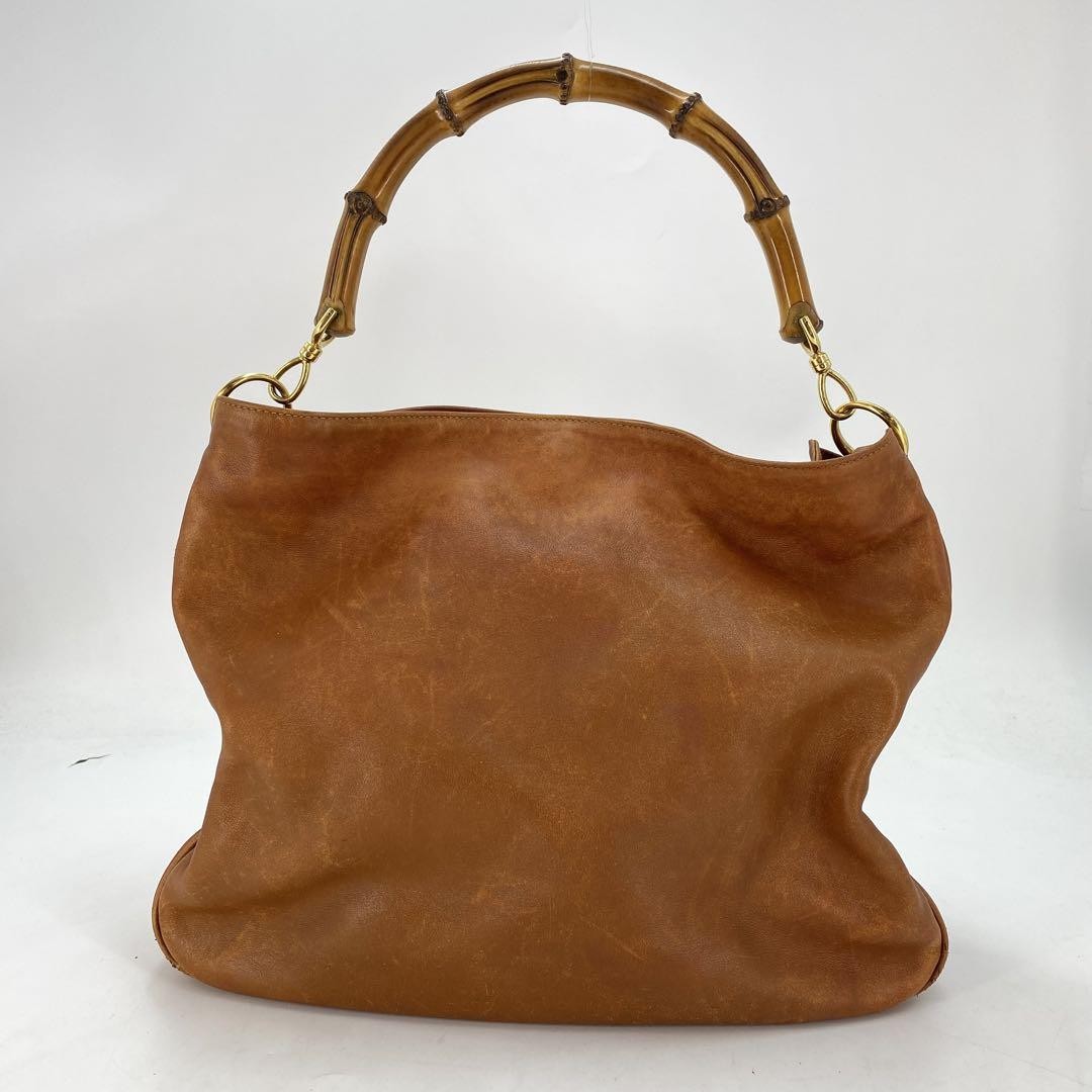GUCCI Authentic Brown Leather Bamboo Shoulder Bag G04182607
