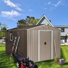 8'x10' Garden Shed Outdoor Metal Storage Shed with Window &Sliding Doors Patio