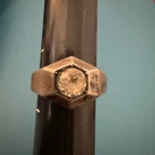 Vintage Sterling Silver Signet Ring Round White Stone Bezel Set Silver Tone