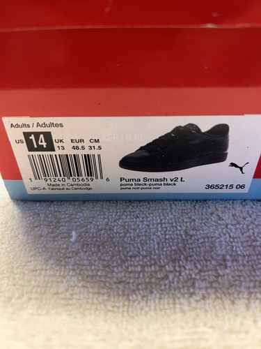 NEW MEN'S PUMA SMASH V2 LEATHER SNEAKERS BLACK BLACK size 14 - Picture 4 of 8