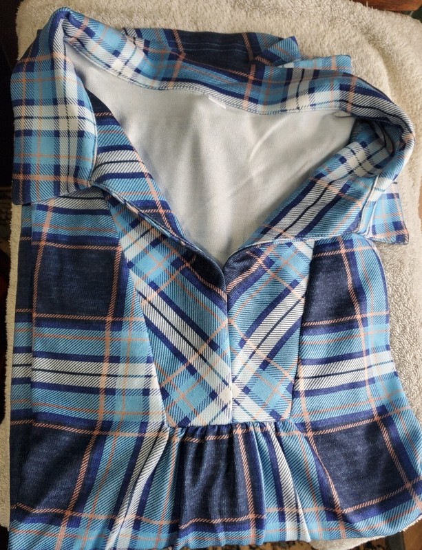 Blue Plaid Long Sleeve V-neck Blouse 2xL