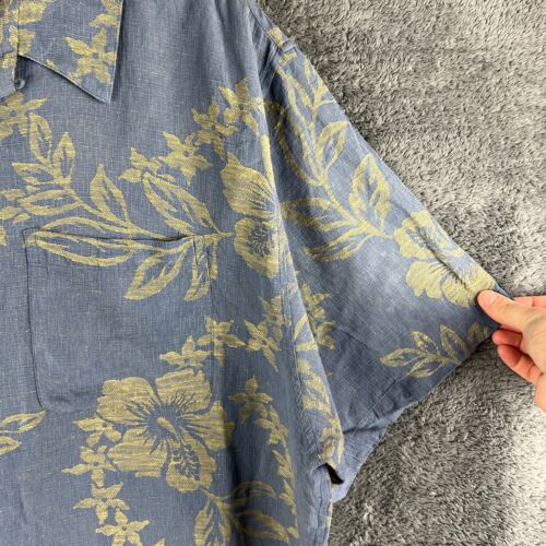 Reyn Spooner Hawaiian Shirt Blue Mens 2XL Floral Regency Silk Linen - Picture 4 of 16