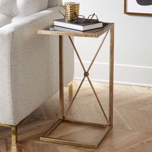 Vintage Side Table Furniture Black Glass Top Antique Gold Metal Base Living Room 689784075161 Ebay