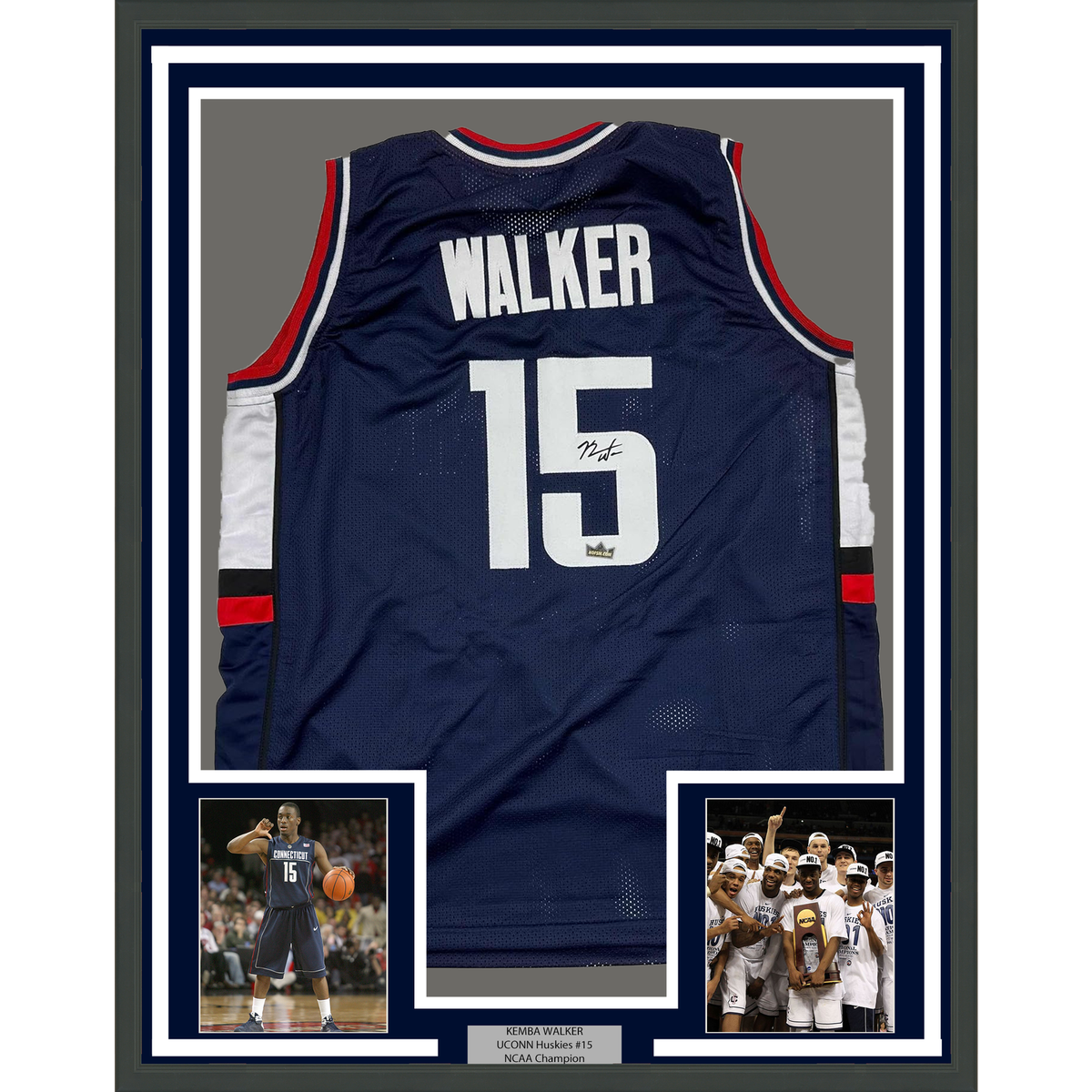 Framed Facsimile Autographed Kemba Walker 35x39 UConn Blue Reprint