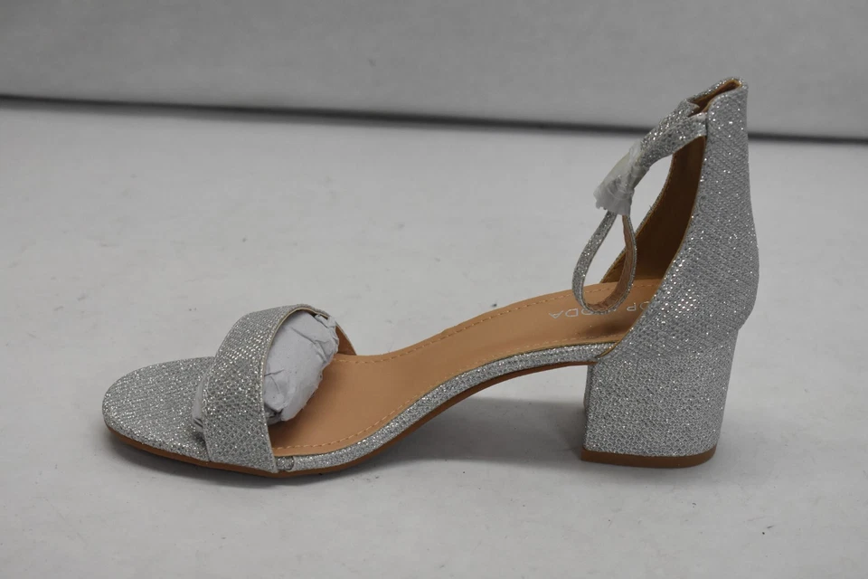 Top Moda Ankle Strap Chunky 2-1/2" Heel Silver Glitter Sandals Womens Size 8.5 - Image 4 of 4