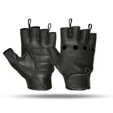 Hugger Men's Deerskin Leather Fingerless Motorcycle Gloves Gel Padded Palm
