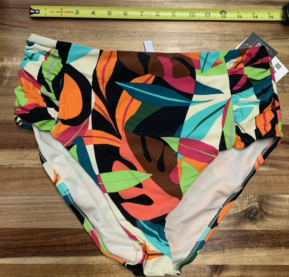 Parte inferior de bikini grande Bar III Tropical Dreams fruncida lateral nueva Foto 3 de 4