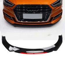 For 17-20 Audi A3 S3 Gloss Black &Red Front Bumper Lip Spoiler Splitter Body Kit
