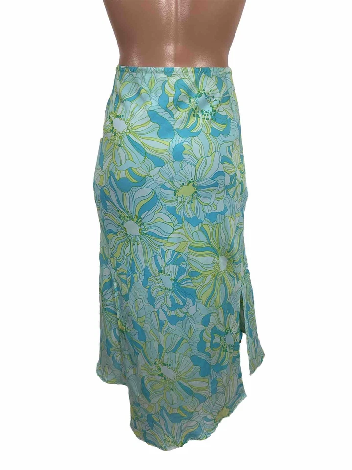 Lane Bryant Womens Blue Asymmetric Flowy Y2K Fairy Floral Midi Skirt Slit 18/20 - Image 2 of 4