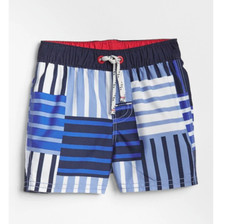 NWT BABY GAP BOYS SWIM BATHING TRUNKS SHORTS BLUE PATCHWORK 6-12 MONTHS TWIN
