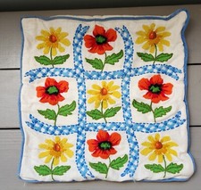 Vintage Bucilla Home Cross Stitch Throw Toss Pillow Case Flowers In Squares