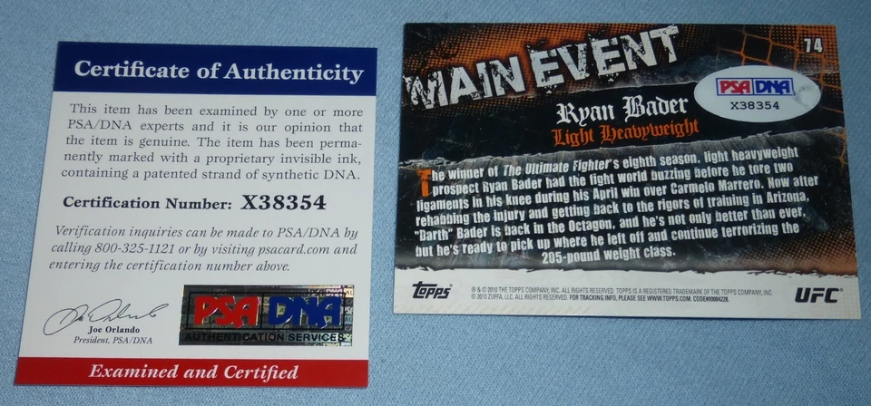 Ryan Bader Signed 2010 Topps UFC Main Event Card #74 PSA/DNA COA Autograph 174 - Image 4 of 4