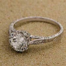 Vintage 1.4CT White Round CZ CZ Antique Style Wedding Sterling Silver Ring
