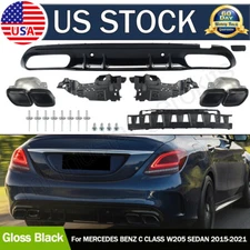 For 15-21 Benz W205 AMG-Line C-Class Sedan C63 Style Rear Diffuser W/Exhaust Tip