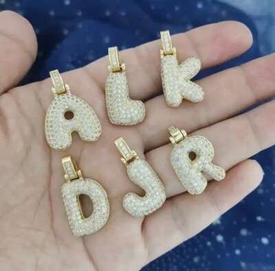 Bubble Letter Necklace, Balloon Initial Pendent, Crystal CZ Alphabet Bling