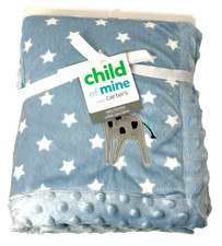 NWT Carters Child Of Mine Blue White Stars Giraffe Velour Sherpa Baby Blanket