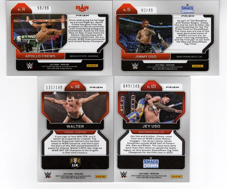 2022 Panini Prizm WWE Prizms Serial Numbered Parallels Pick Cards from list - Image 2 of 4