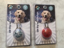 Lot of 2 New Pet Trends LED Clip-On Dog Cat Collar Safety Light 1 Clear 1 Red