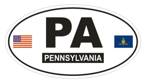 PA Pennsylvania owalna naklejka na zderzak lub naklejka na kask D776 euro owalna z flagami - Zdjęcie 1 z 1