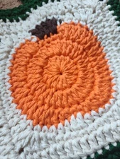 Pumpkin Potholder Hotpad Set Of 2. Crochet Square Pumpkin Potholders. Handmade. 