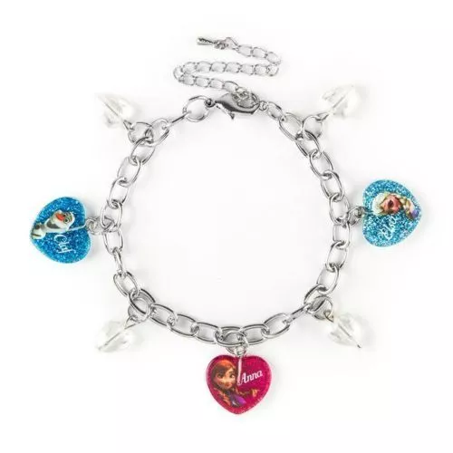 Disney Frozen Characters Glitter Hearts Charm Bracelet Anna Elsa