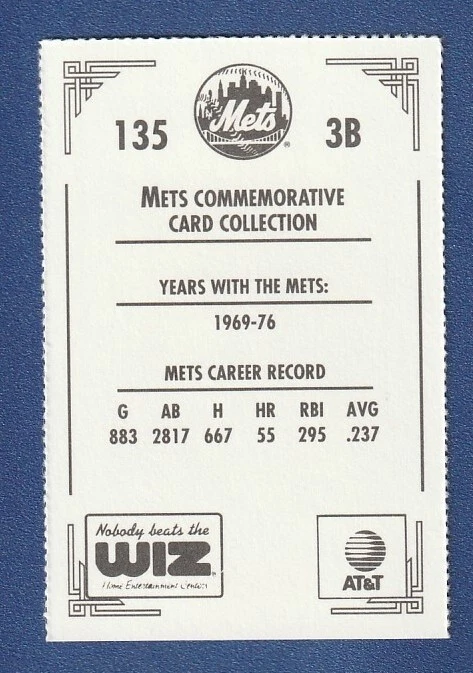 WAYNE GARRETT 1991 Wiz PROMO Stadium Giveaway AT&T Mini Card #135 NY Mets SGA! - Image 2 of 2