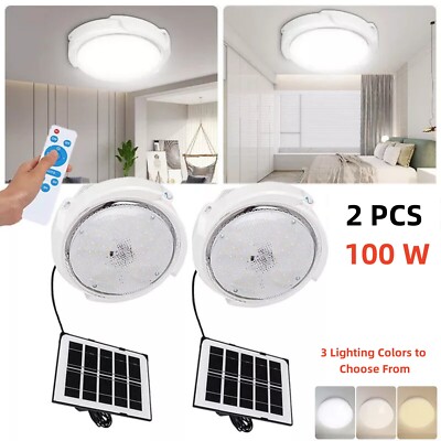 2PCS Solar Power Ceiling Pendant Light Remote Control Out/Indoor Lamp Waterproof
