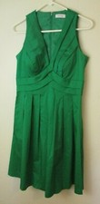 Calvin Klein Women's Dress Green V neck Gathered fabric knee length