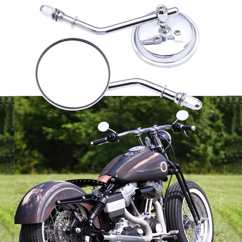 Espejos retrovisores redondos cromados para motocicleta Harley Davidson Softail Dyna Bobber Chopper Foto 2 de 4