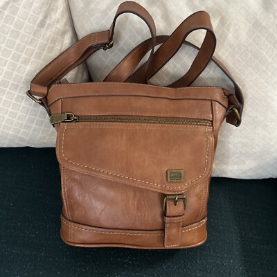 BOC BORN CONCEPT WOMEN S BROWN BUCKET SHOULDER BAG ZIPPERED POCKETS CROSSBODY