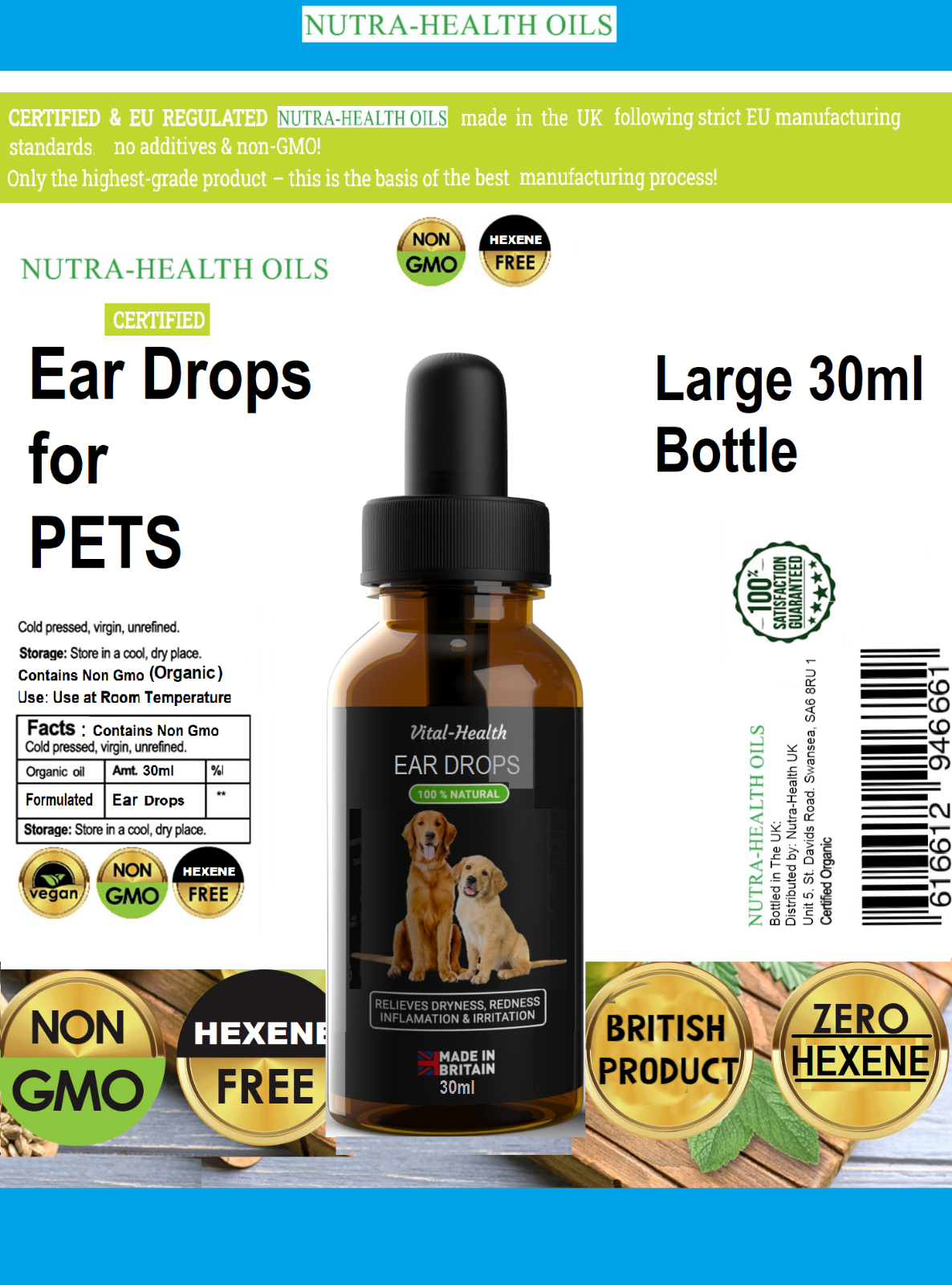 Ear Drops For Pets Dogs Cats Ear Mite Treatment Infection Clear Wax