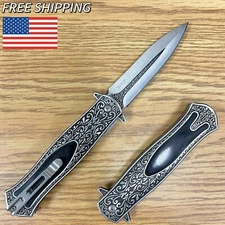 9" Heavy Duty Spring Assisted Open Blade Folding Embossed Pocket Knife Survive