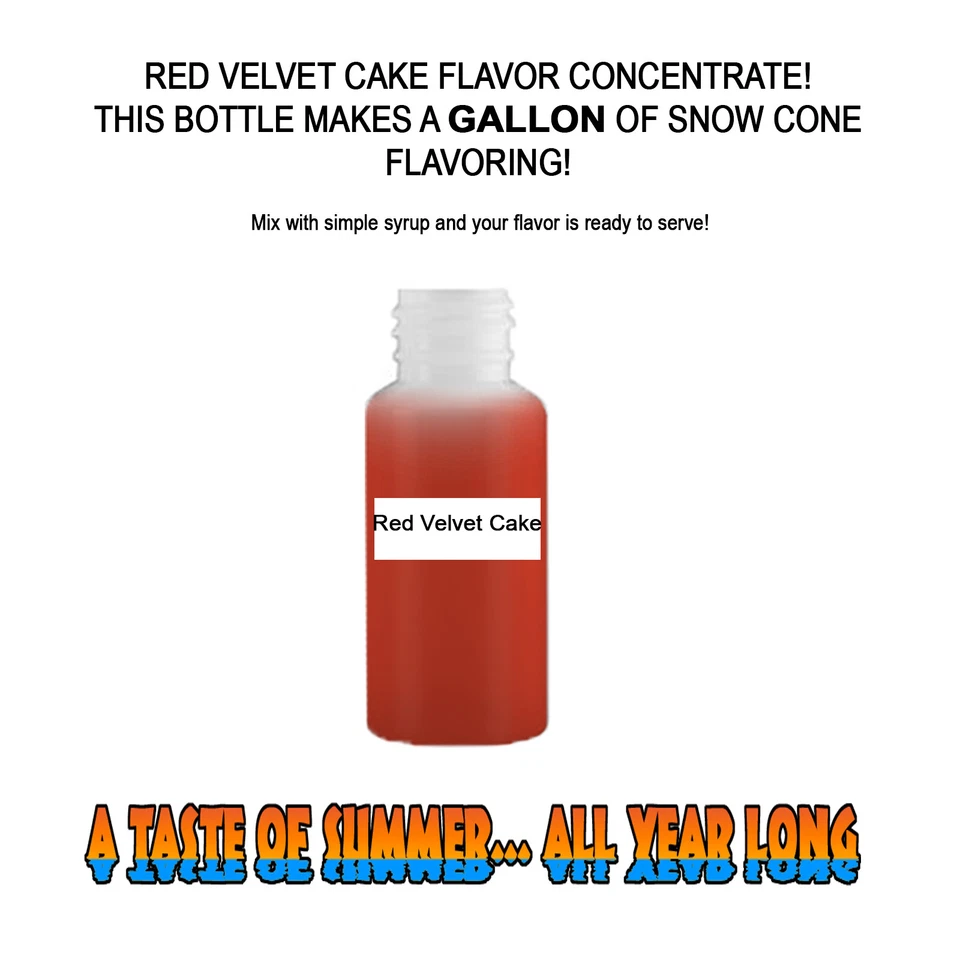SUMMER SNOW ENTERTAINMENT RED VELVET CAKE MIX SNOW CONE/SHAVED ICE FLAVOR CONCENTRATE MAKES 1 GALLON