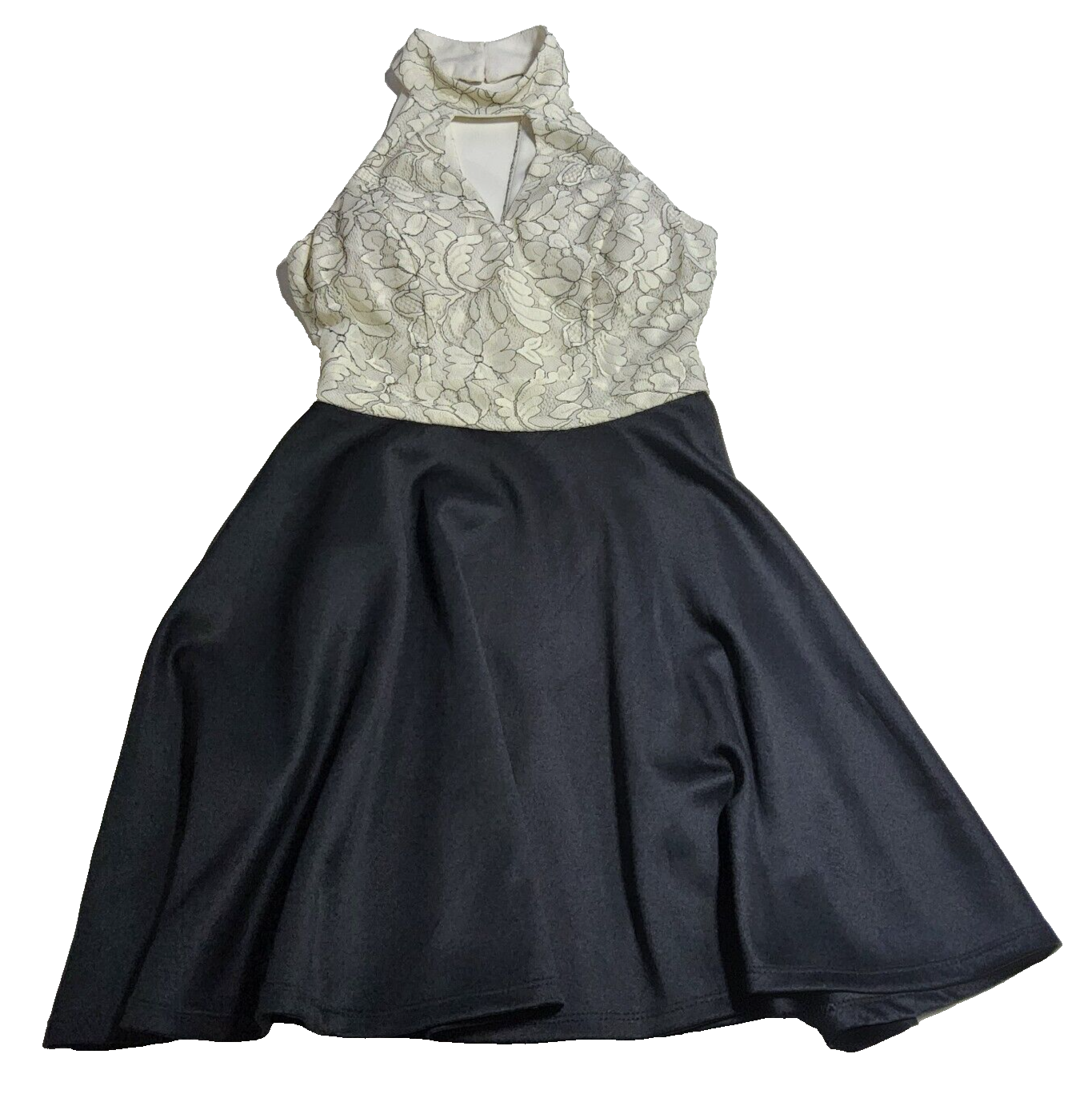 B. Darlin Womens Dress Black/Ivory Halter Neck Fit & Flare Mini Juniors Size 1/2