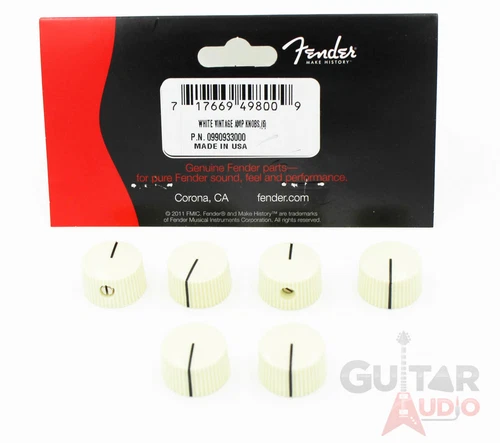 Genuine Fender "Radio" Amplifier/Amp Control Knobs - Vintage White - Set of 6