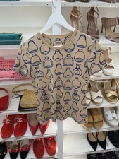 Auth HERMES - 3E4622DM Beige Navy Women's T-Shirt 38
