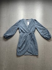 Simplee Women Wrap Dress M Blue V Neck Side Tie Waist Comfort Elegant Cocktail