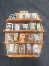 Jack Daniel's 2002, Legend Barrel Shelf and 19 Shot Glasses With Paper Inserts