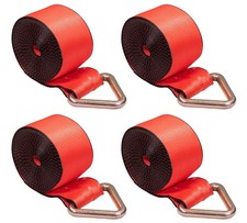 4PK Winch Strap 4x30 Red Tie Down w/Delta Rin...