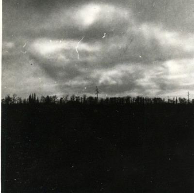 Vintage Landscape Photo Dramatic Storm Clouds Horizon Trees Power Lines Gloomy