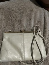 Vintage 1960s White Leather Clutch Small Handbag Gold Hardware