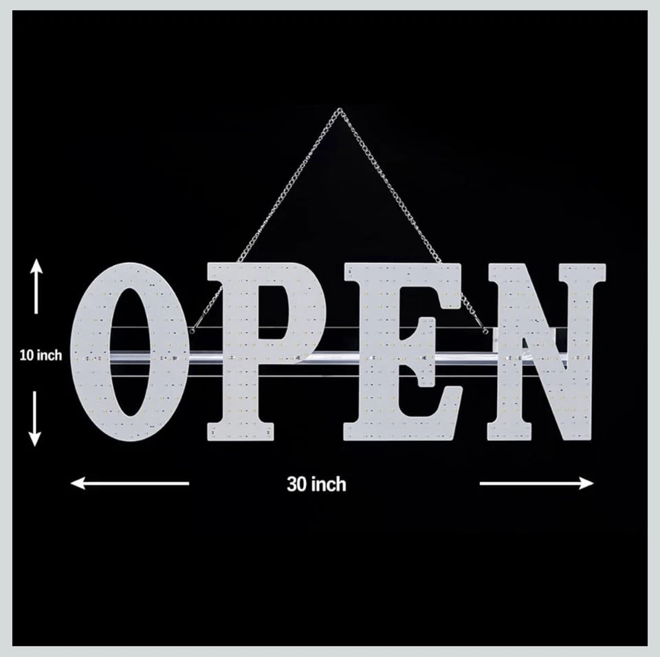 Letrero abierto LED grande súper brillante 30 X10 para negocios con instalación colgante Foto 4 de 4